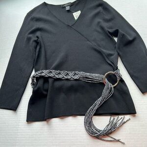 Cable and Gauge faux wrap Y2K black sweater silver belt size Large